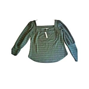Womens Top Large Striped Green Square Neck Puff Sleeve June & Hudson
